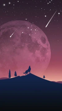 comets, moon, wolf wallpaper