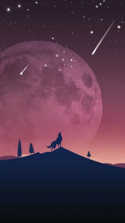 comets, moon, wolf