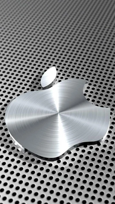 3D Metallic Apple Logo on Perforated Surface