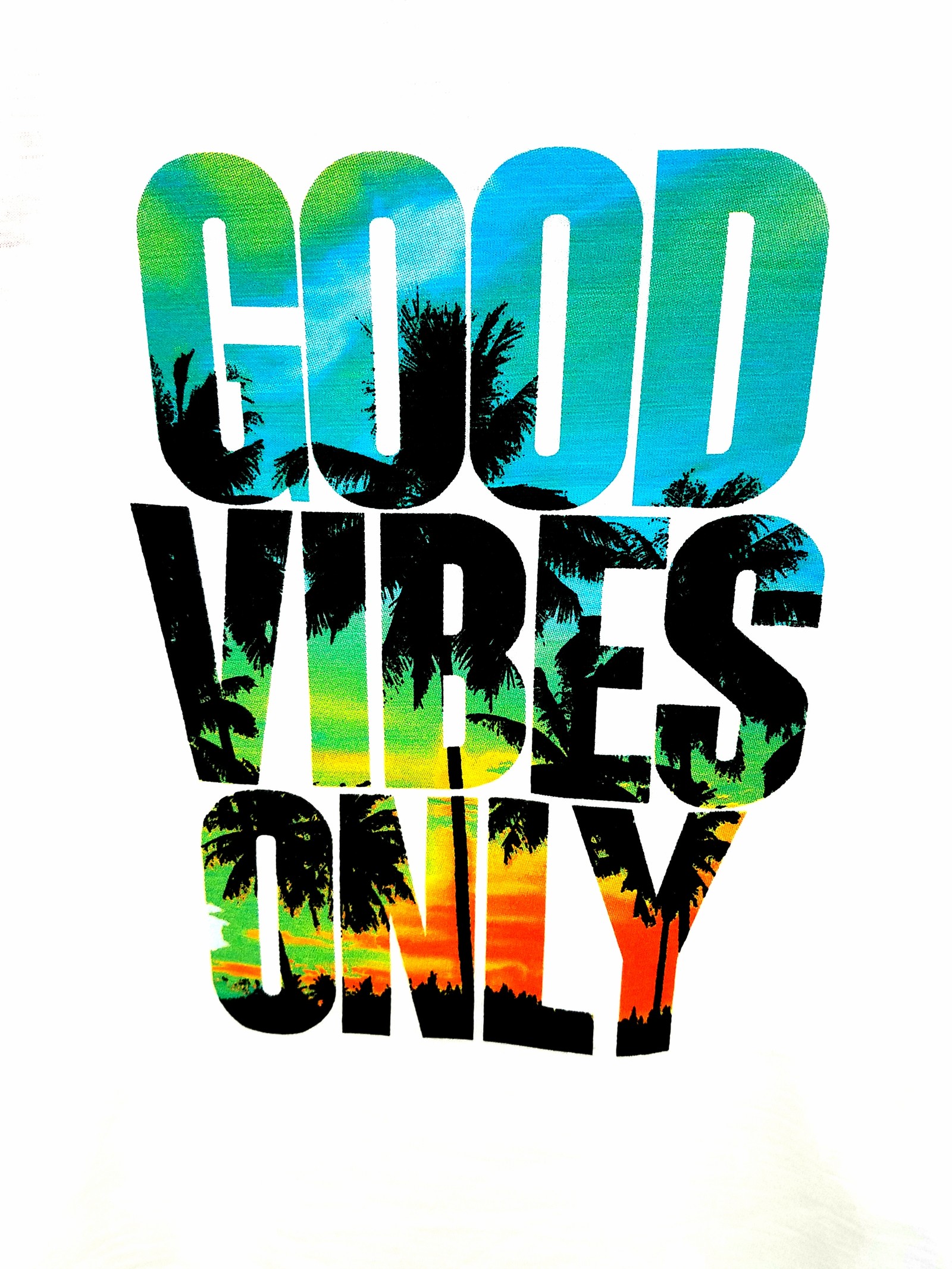 Ein bild eines posters mit den worten nur gute vibes (gut, gute vibes, sprichwort, meer, stress)