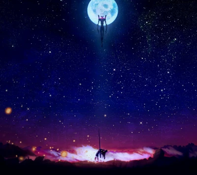 Epischer Himmelskampf unter dem vollen Mond: Eine Hommage an Evangelion