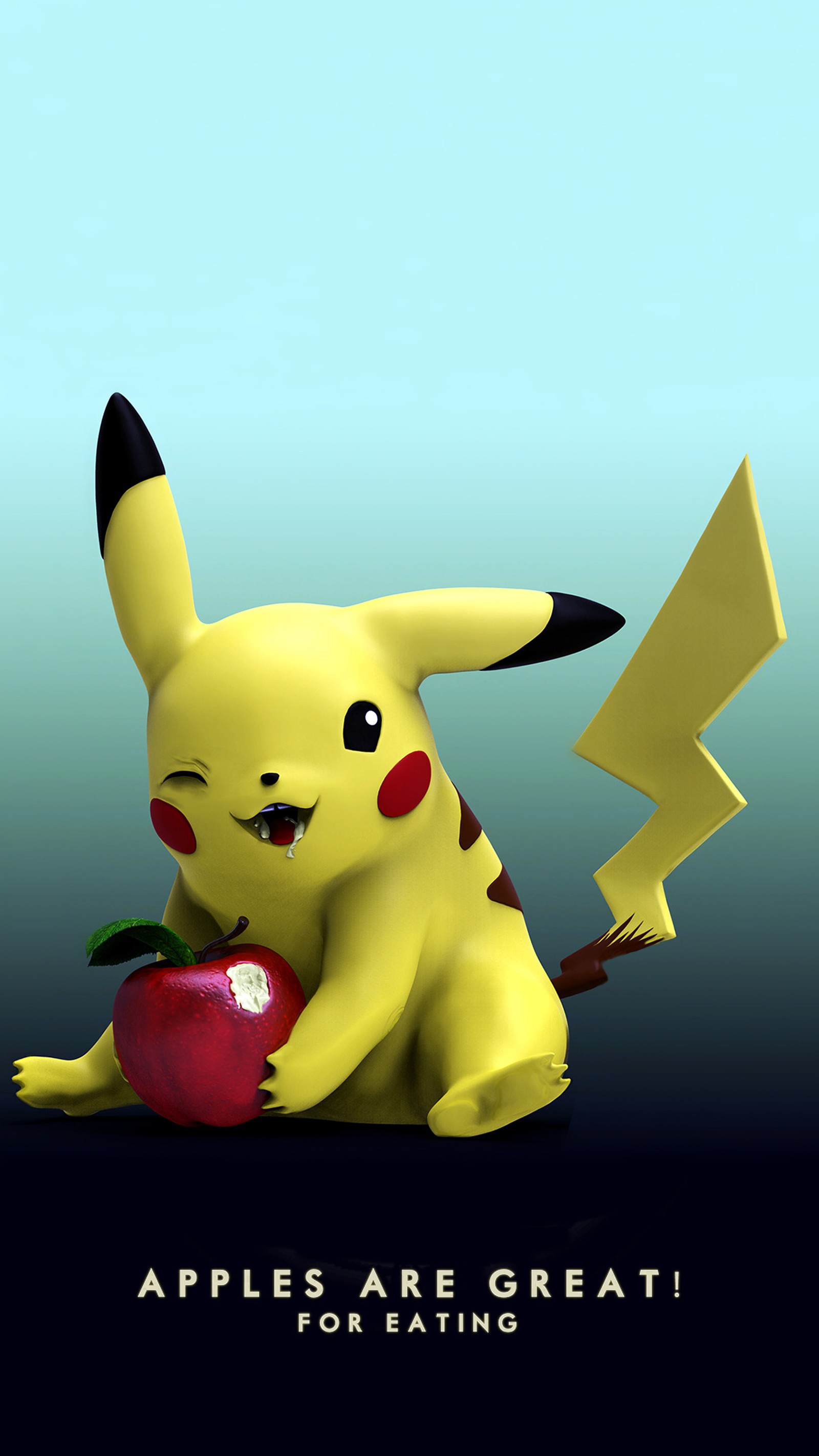 Pokemon pikachu with apple and lightning bolt (apple, pikach, pokemon, pomme)