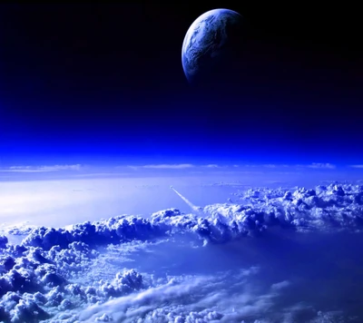 blue clouds, outer space planets