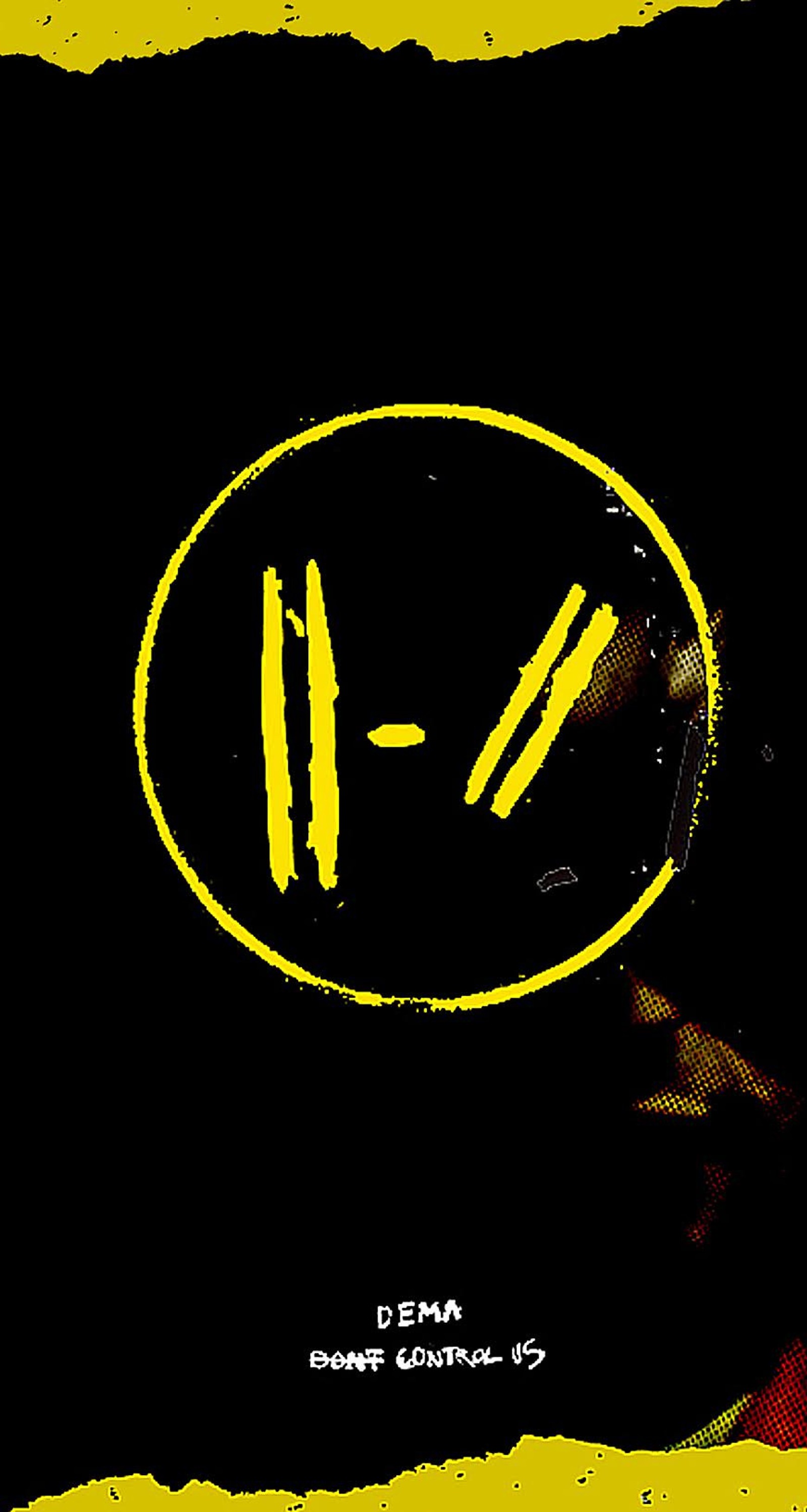 Arafed-bild eines mannes mit einem gelben smiley-gesicht auf schwarzem hintergrund (verschwommenes gesicht, oberteil, graben, twenty one pilots)