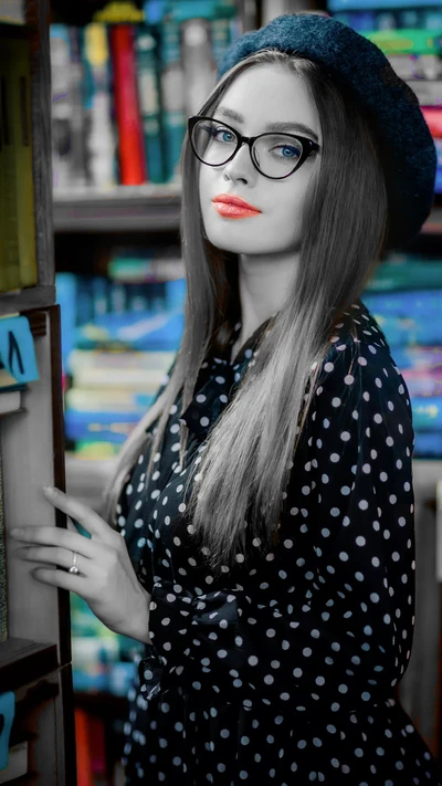 noir et blanc, livres, bw, mignon, lunettes