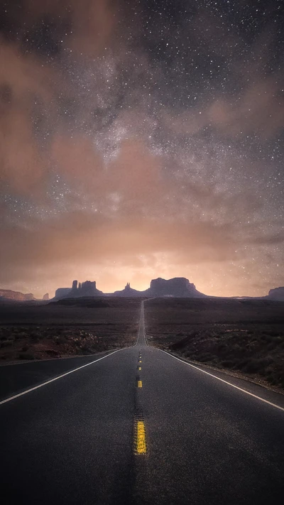 asphalt, berg, straße, himmel, sterne