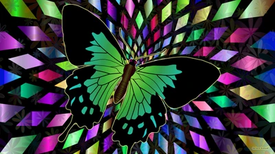 Symmetrical Monarch Butterfly in Vibrant Stained Glass Abstract Art