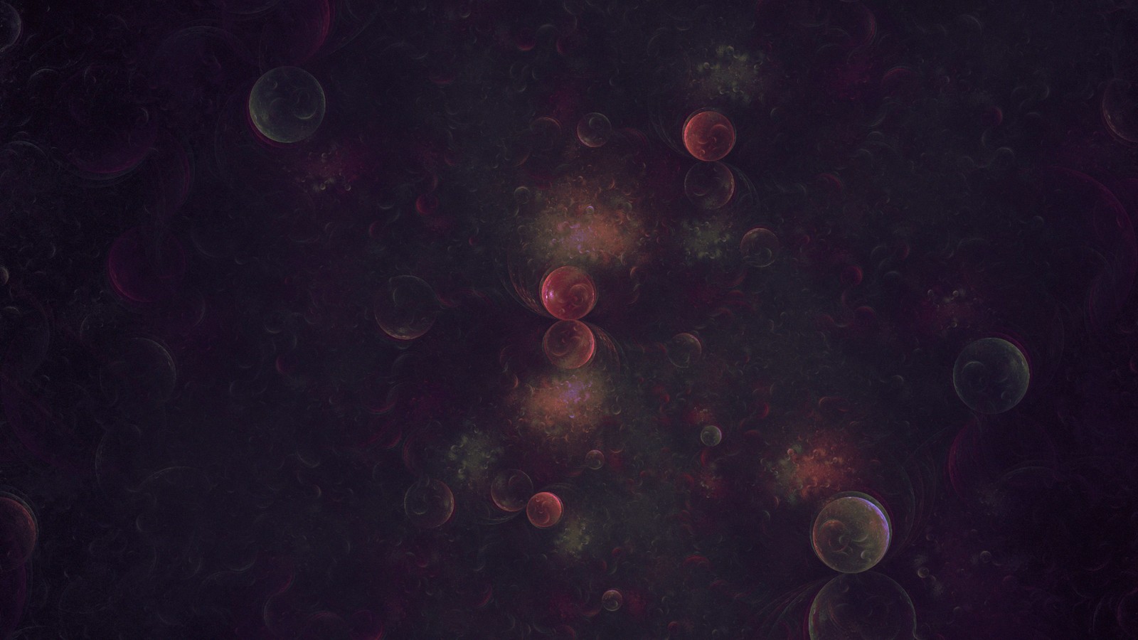 A close up of a bunch of bubbles on a dark surface (fractal, universe, fractal art, violet, pink)