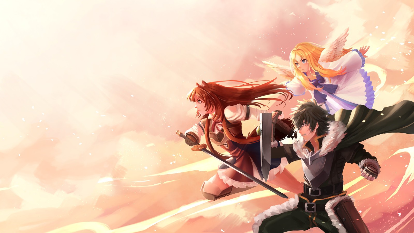 Lade naofumi, raphtalia, filo, the rising of the shield hero, tate no yuusha no nariagari Hintergrund herunter