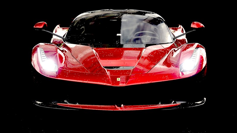 Крупный план красного спортивного автомобиля на черном фоне (laferrari, спортивный автомобиль, машина, ferrari 458, суперкар)