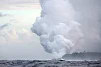 mer, volcan, lave, nuage, cumulus