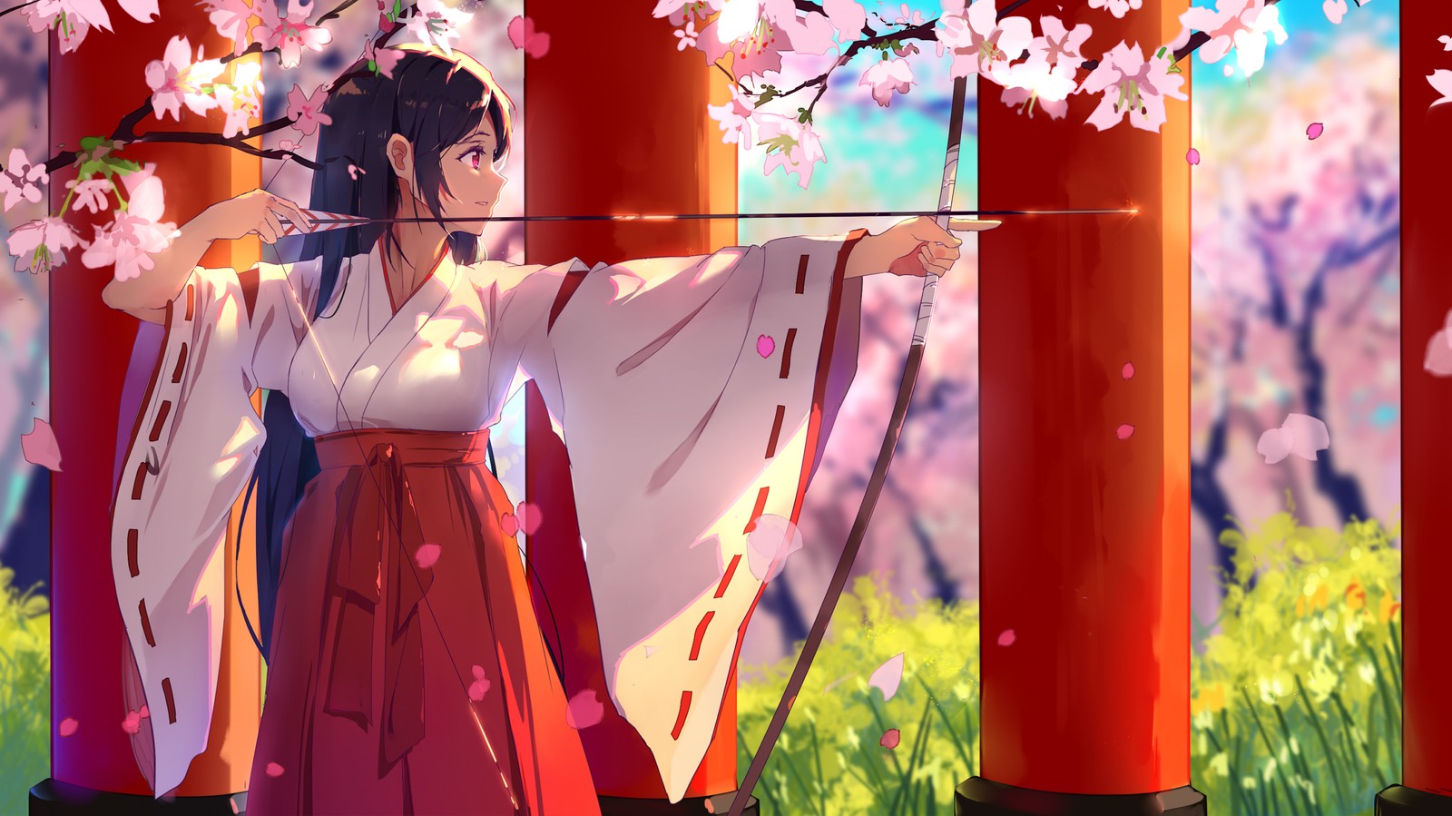 Lade miko, anime, anime kunst, zeichentrick, natur Hintergrund herunter