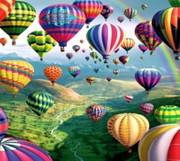 luftballons, bunt, landschaft