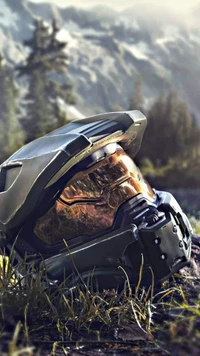 Master Chief's Helmet Amidst Nature's Splendor