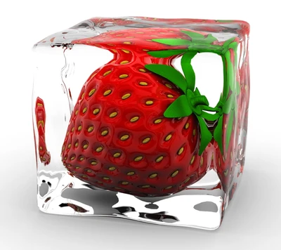 3d, cube, glace, fraise