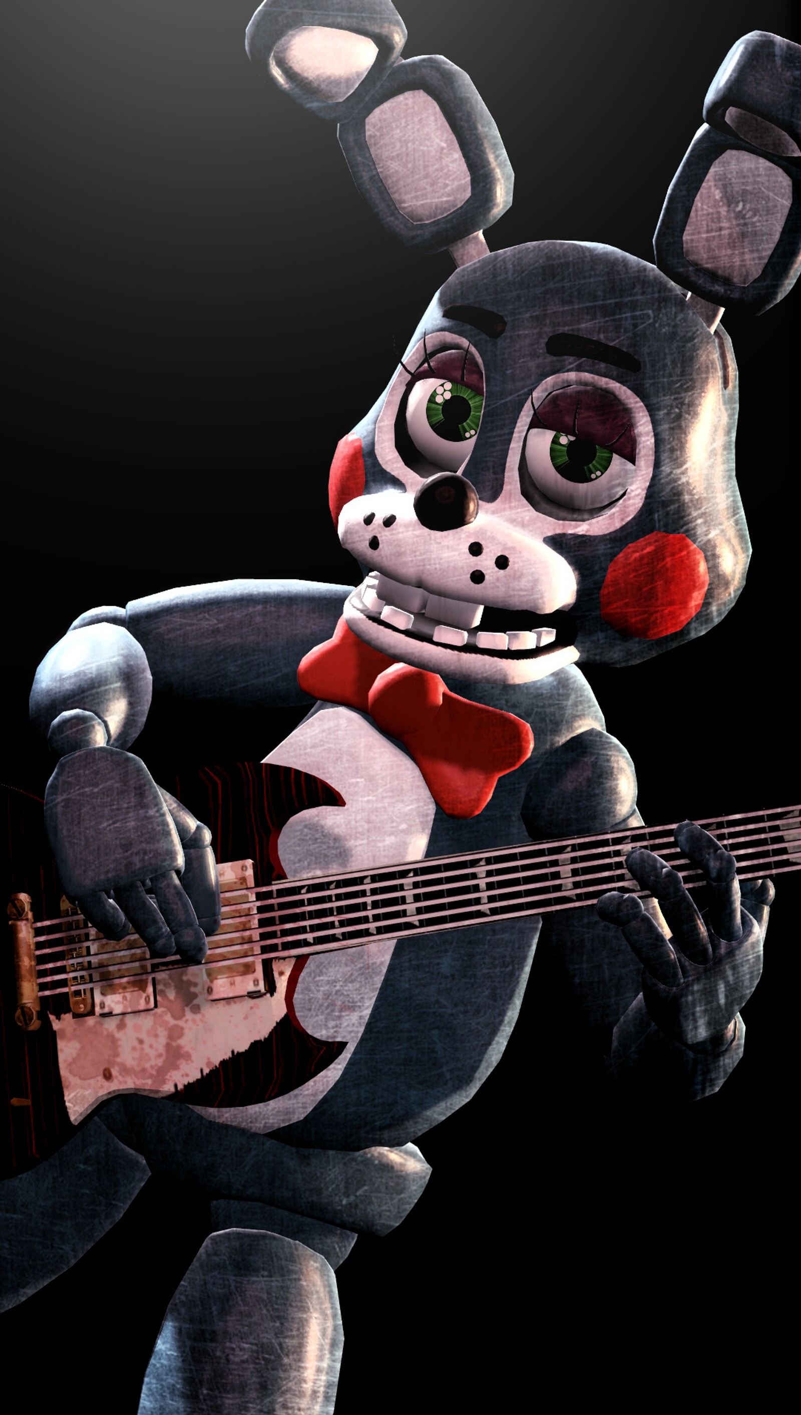 Un primer plano de un personaje de dibujos animados tocando la guitarra (fnaf, fnaf 2)