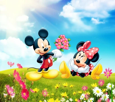 disney, flores, mickey, minnie, ratón