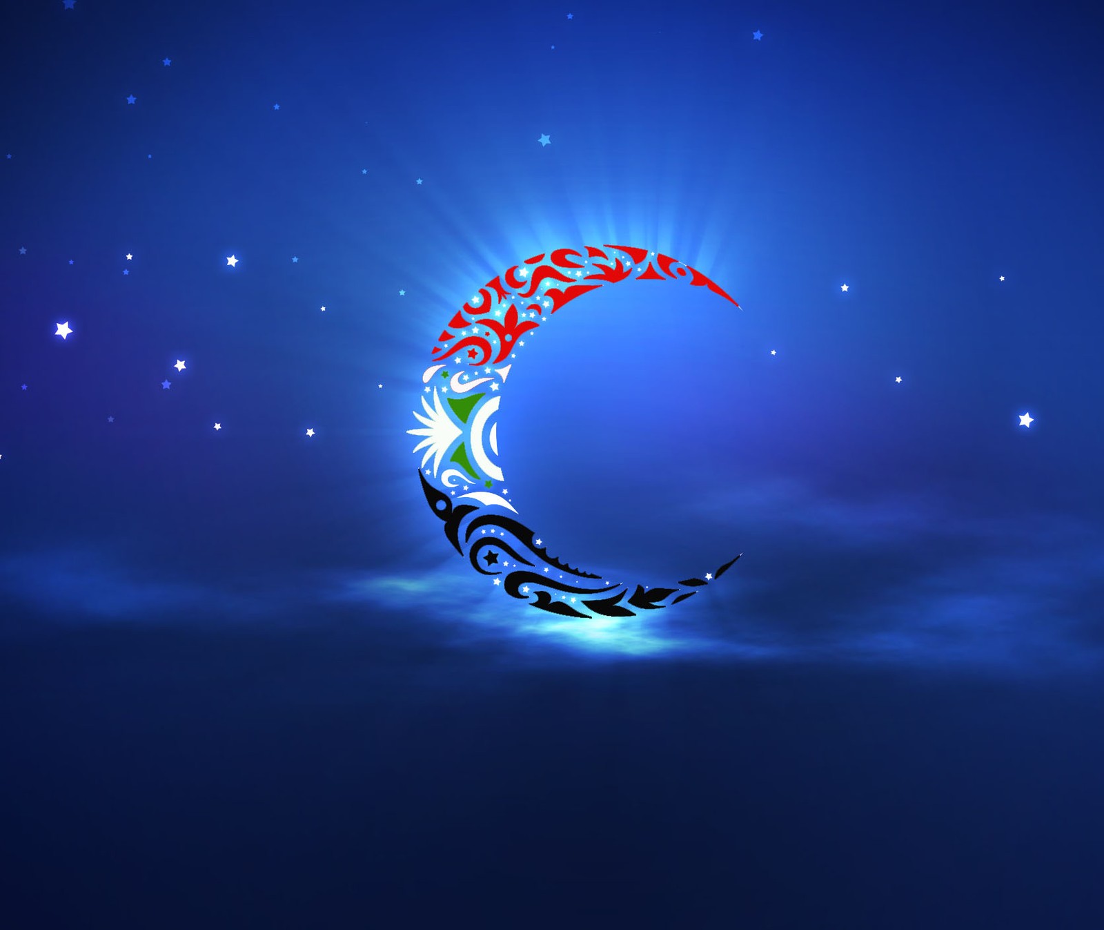 A close up of a crescent with a sky background and stars (army, flag, syria)