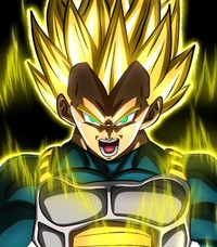 Super Saiyajin Vegeta em transformação épica