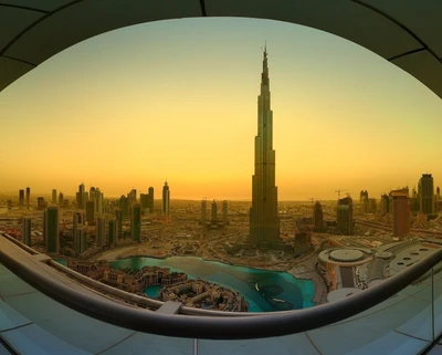 Vue époustouflante du coucher de soleil sur le Burj Khalifa et le paysage urbain de Dubaï