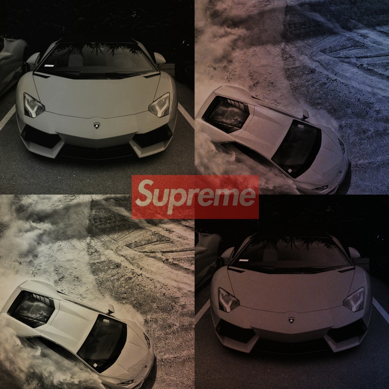 Крупный план автомобиля lamborghini с коробкой supreme на крыше (машина, lamborghini, supreme)