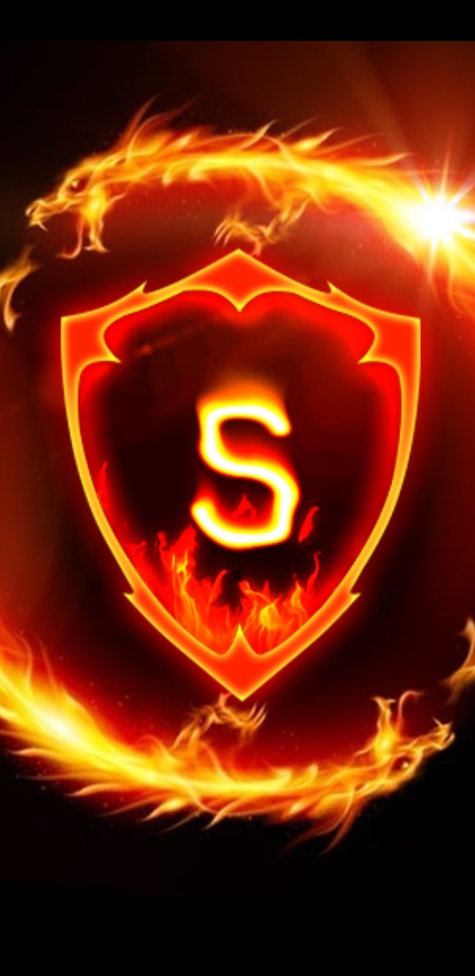 A close up of a fire letter s in a circle of flames (letter, letters, yellow, red, fire)