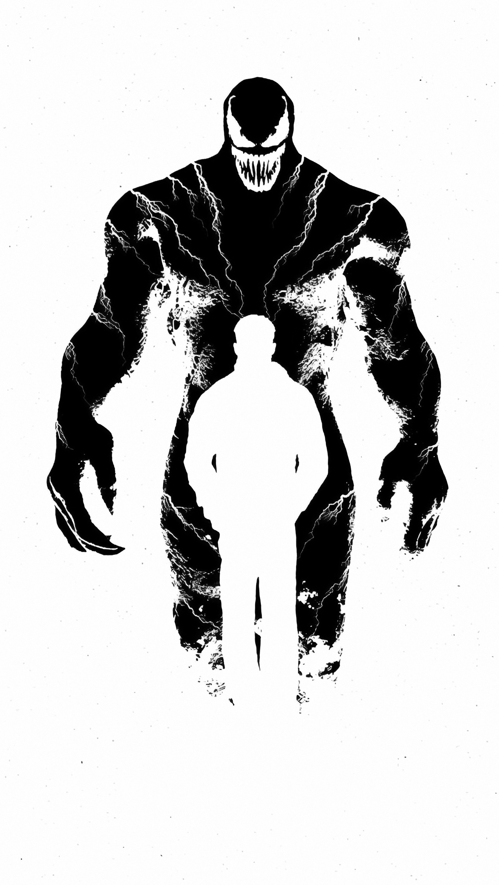 Une image en noir et blanc d'un homme se tenant devant un monstre géant (film, hd, spider man, marvel)