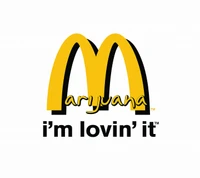 A playful twist on a familiar logo, merging fast food culture with a cannabis theme.