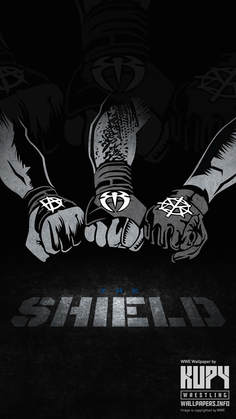 Крупный план двух рук, держащих нож со словом "щит" на нем (wwe, щит, the shield, сет роллинс, seth rollins)