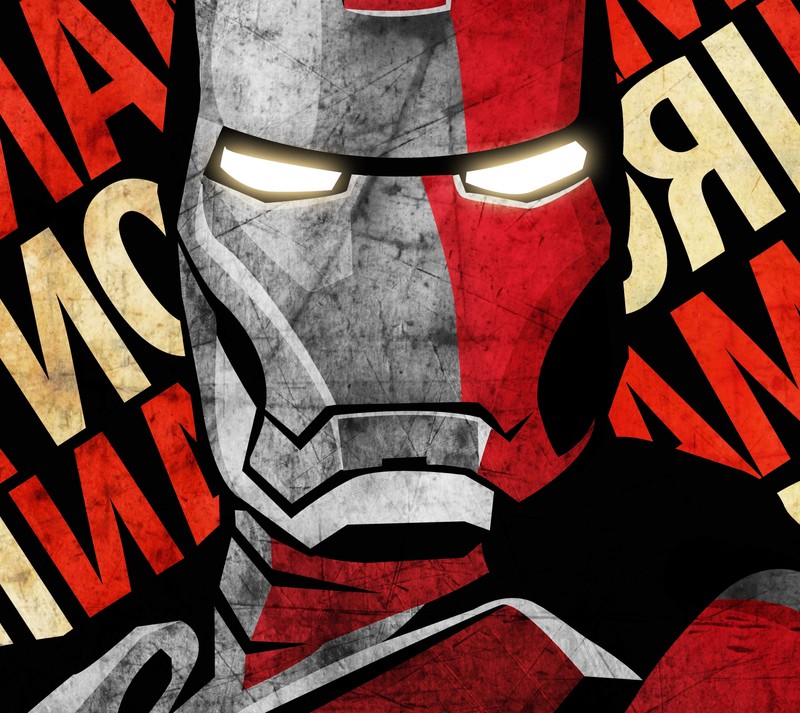 Un primer plano de un cartel de iron man con fondo rojo (tkdtyksry, yjsrtyas)