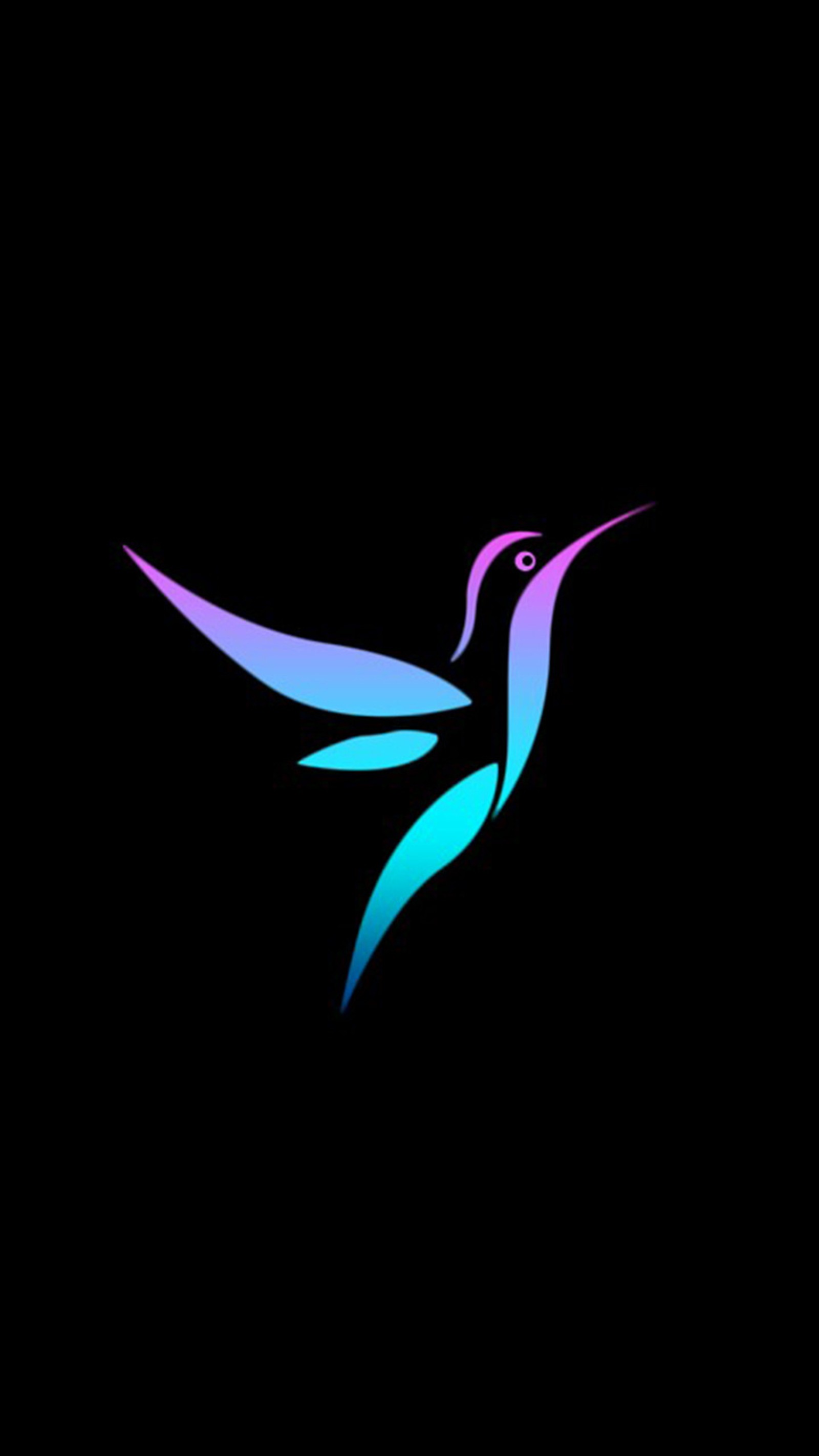 A close up of a bird on a black background with a blue and purple outline (logo, color, purple, plus, gradient)