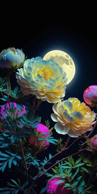 Moonlit Peonies in Vibrant Bloom