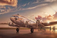 Vintage Boeing 747 at Sunset with Passengers Preparing for Boarding