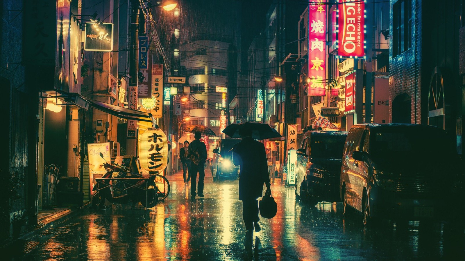 reflection, night, urban area, rain, metropolis wallpaper