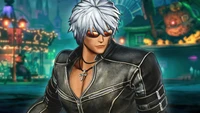 K' aus The King of Fighters XV in einer auffälligen Pose mit einem stylischen Outfit und intensivem Ausdruck.