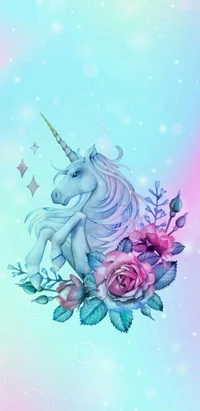 Unicornio acuarela caprichoso rodeado de rosas