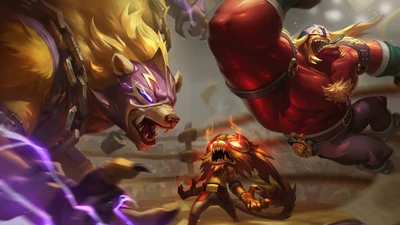 Epic Clash in the Arena: El Macho and Dr. Mundo Face Off Against El León and Gnar