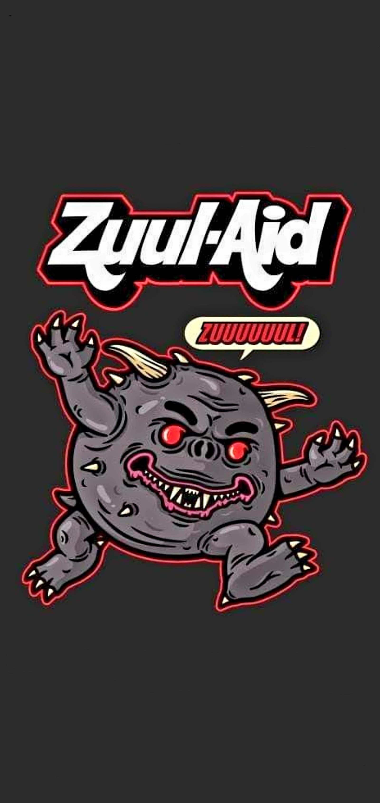 A cartoon character of a zombie running with a speech bubble above it (poster, film poster, graphic design, art, sleeve)