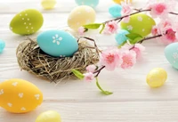 Colorful Easter Eggs Nestled in a Floral Spring Setting