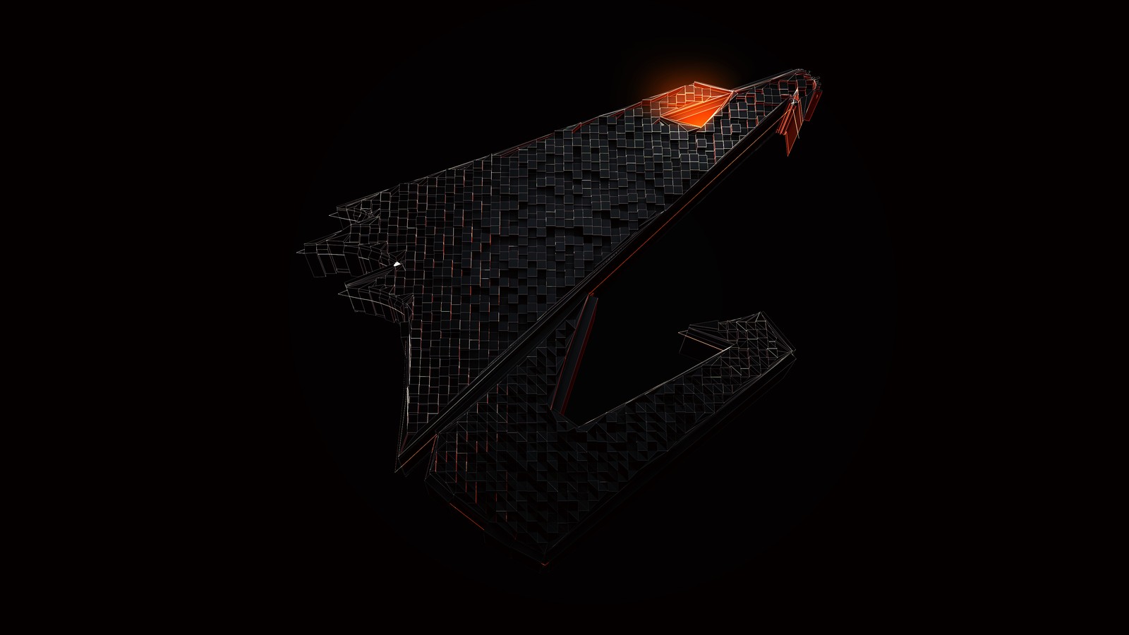 Uma imagem desfocada de um ônibus espacial voando pelo ar. (aorus, logotipo, gigabyte, arte digital)