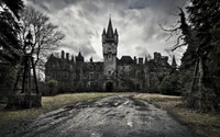 landmark, tree, monochrome photography, black and white, stately home