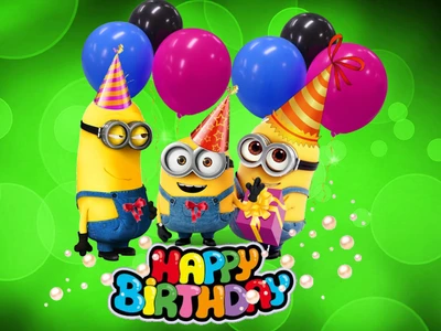 ballons, des dessins animés, joyeux anniversaire, anniversaire des minions