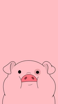 Cute cartoon pig character with a simple pink background.