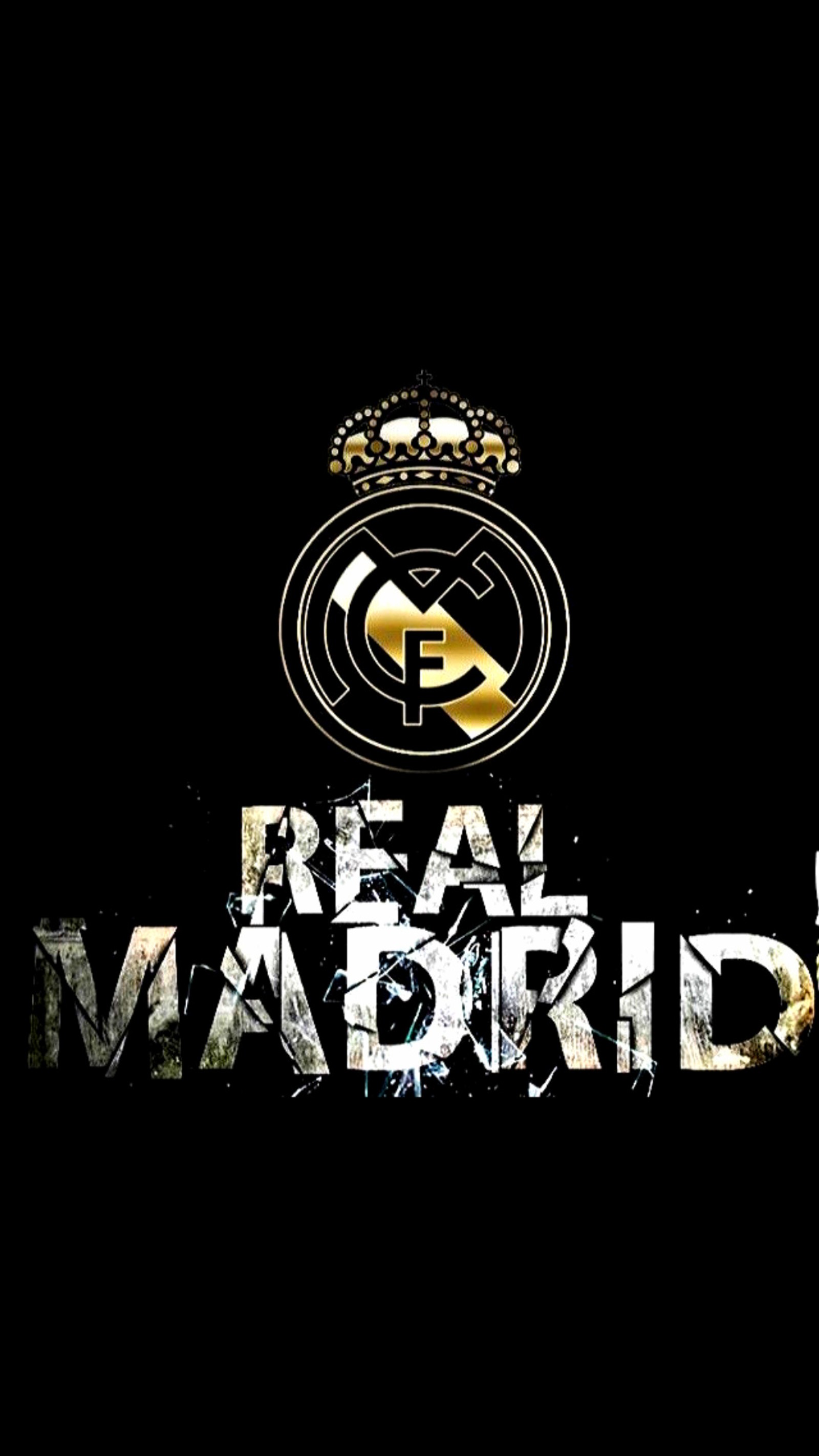 Close-up de um logo em um fundo preto com uma coroa dourada (clube, fc, futebol, logotipo, real madrid)