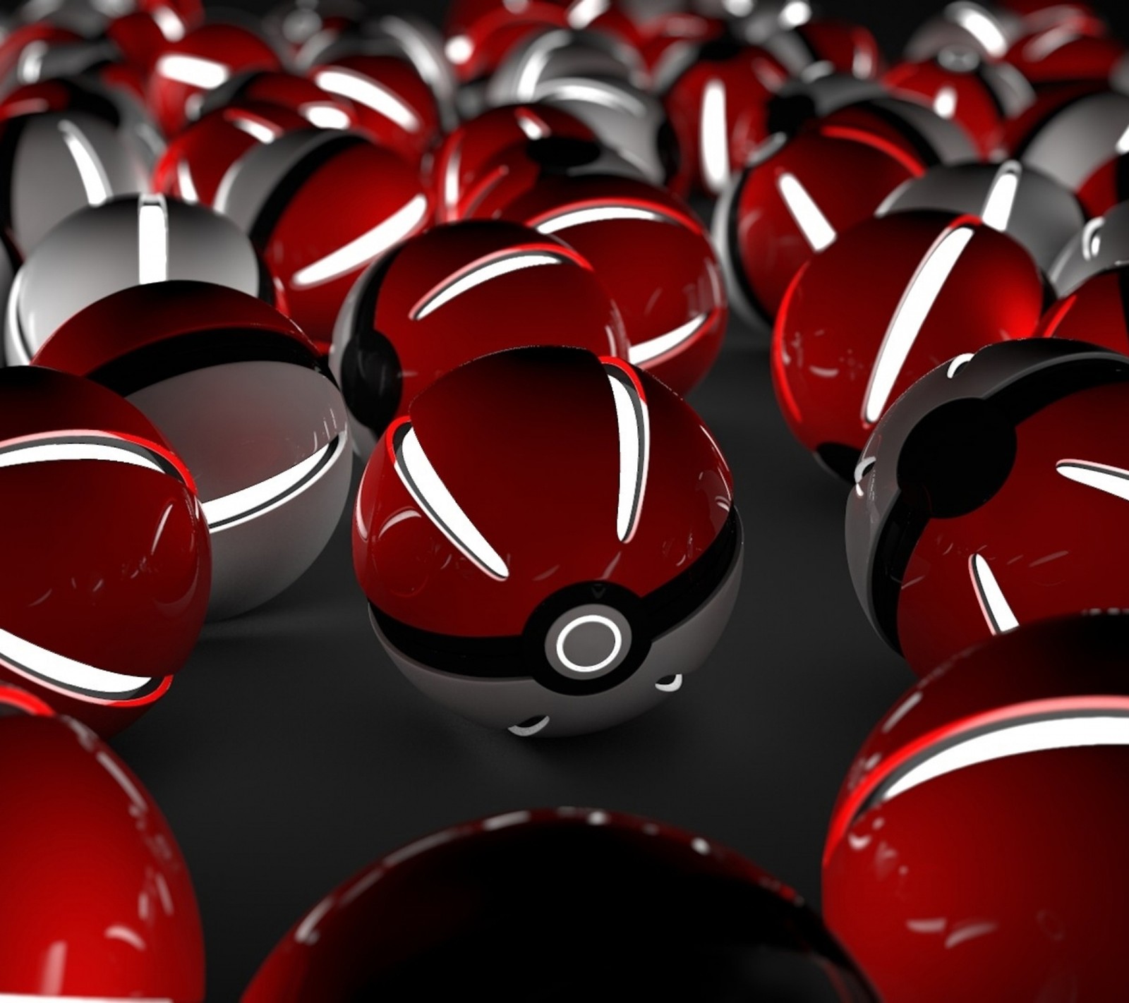 Un gros plan d'un groupe de boules rouges et blanches brillantes (3d, pokeballs, pokéball, pokeball, pokémon)