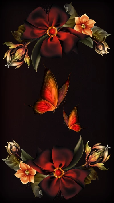 Vibrant Floral Design with Butterflies