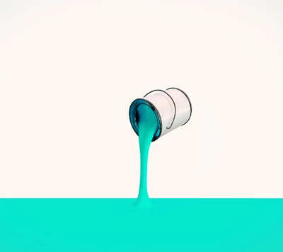 Vibrant Tiffany Blue Paint Pouring Against a White Background