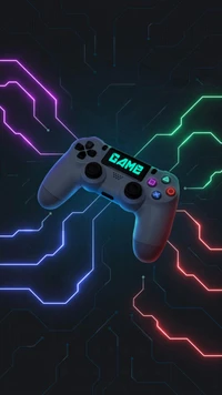 Controlador de jogo neon com design de circuito