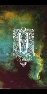 Slytherin House Emblem Against a Cosmic Background