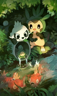 Adventurous Pokémon in a Lush Green Forest